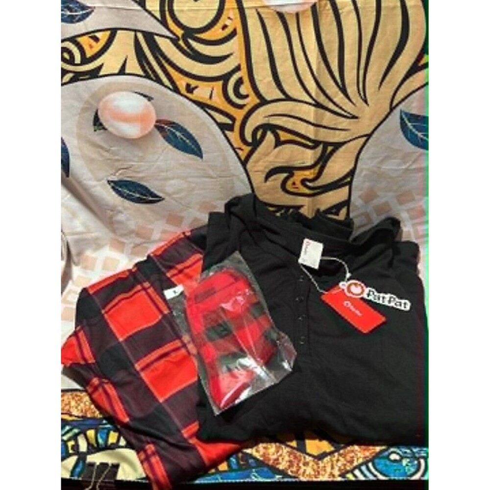 PatPat Women’s Black Henley Top & Red Plaid Pajama Set – Size L (NWT)